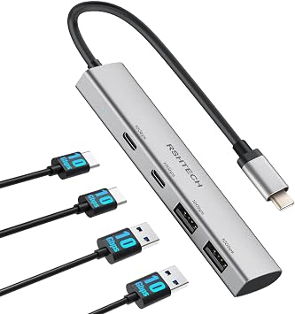 RSHTECH 4-Port 10Gbps USB 3.2 Gen 2 Hub with 2 USB-A + USB-C 3.2 Ports