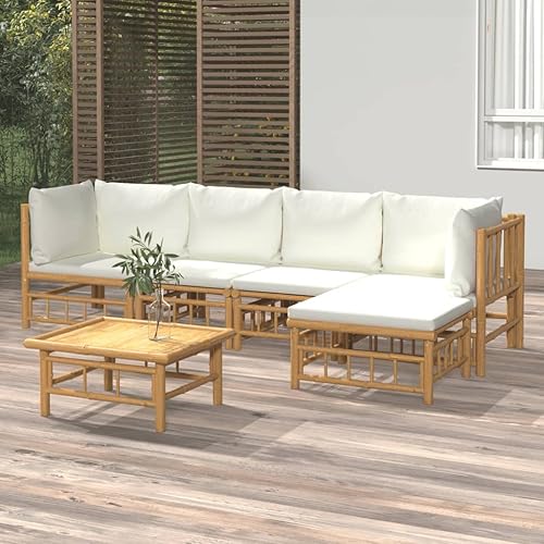 Miniatura 33 de 5 Piece Bamboo Garden Lounge Set Outdoor Patio Furniture with Beige Cushions, Natural Bamboo Rectangular Seating Set for Backyard, Porch, and