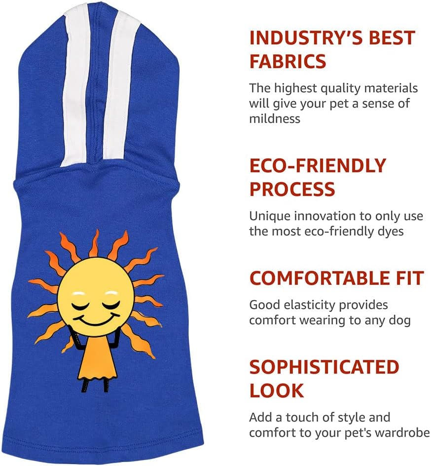 Cute Sun Dog Shirt with Hoodie - Cartoon Print Dog Hoodie - Kawaii Dog Clothing - Pink White, XL