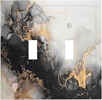 Vista 2 de Cubierta de Placa de Pared de 2 Pandillas de Mármol Abstracto, Placa Frontal de Interruptor de Luz Eléctrico Decorativa en Azul Marino y Oro