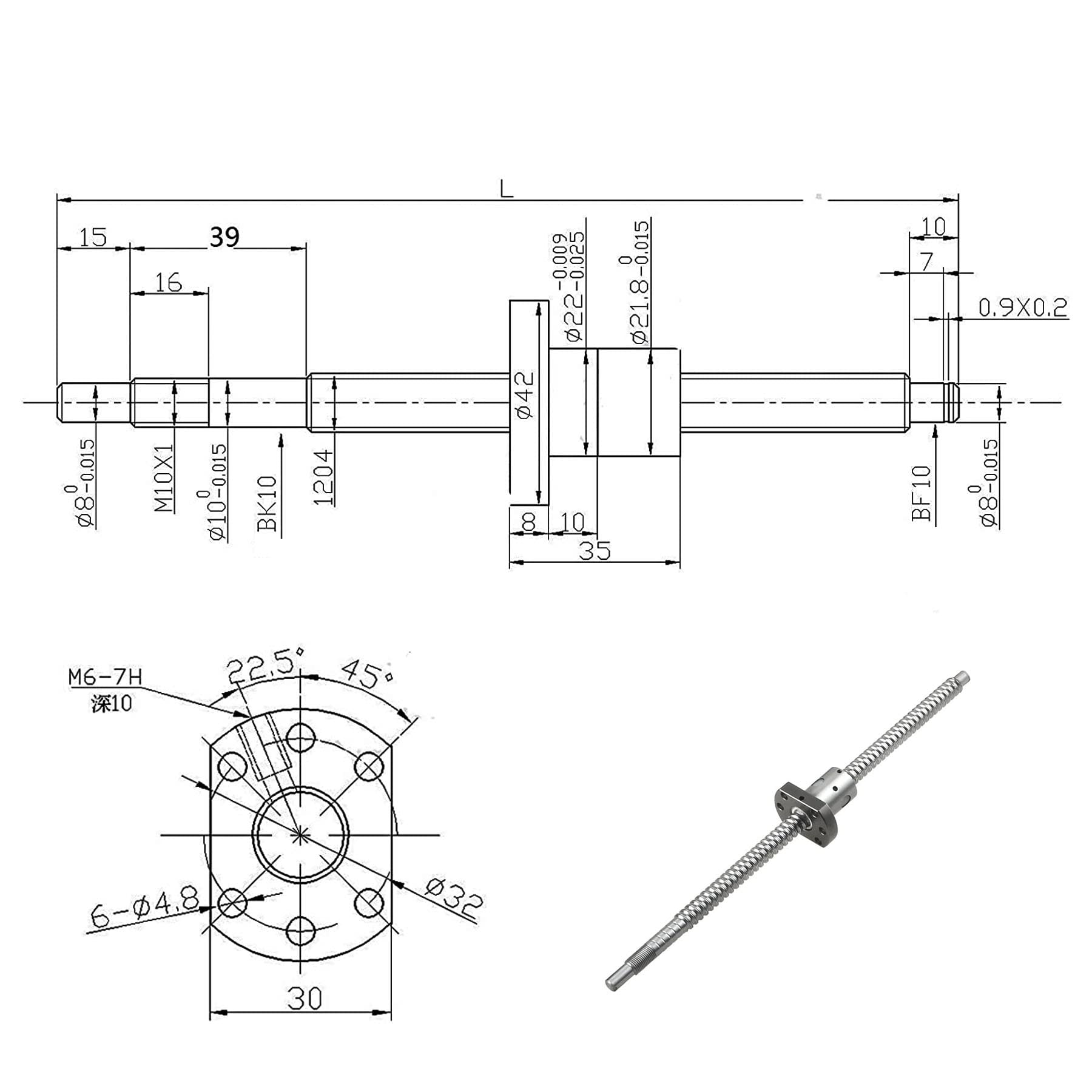 SFU1605 450 mm husillo de bolas RM1605 + tuerca roscada de bola con soporte BK12/BF12, carcasa de tuerca DSG16H y motor paso a paso para Nema 23 para máquina CNC