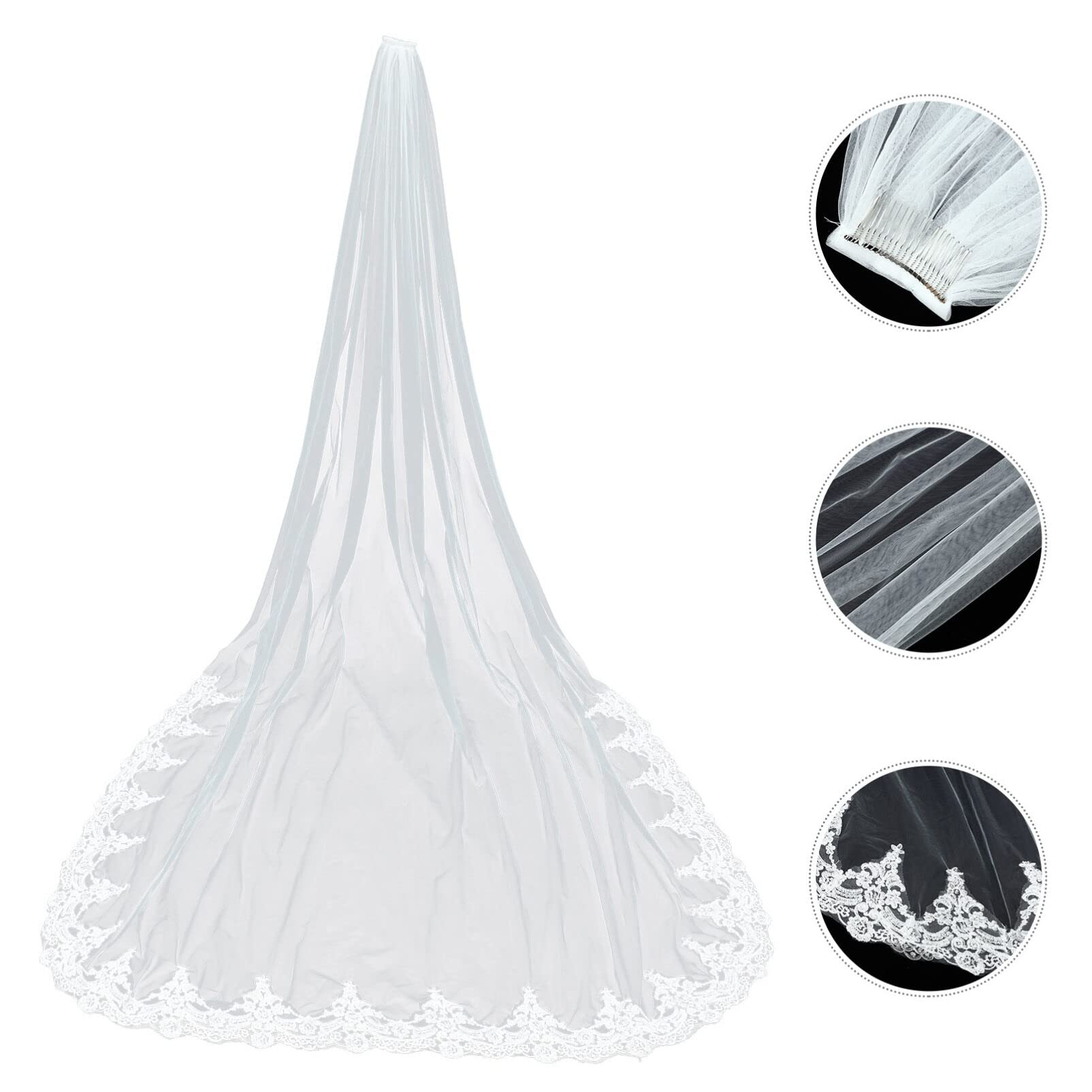 BESTOYARD Brautschleier Lang Spitze Einlagig Mit Kamm Elfenbeinweiß Eleganter Hochzeitsschleier Für Braut Accessoire 118.11X62.99In