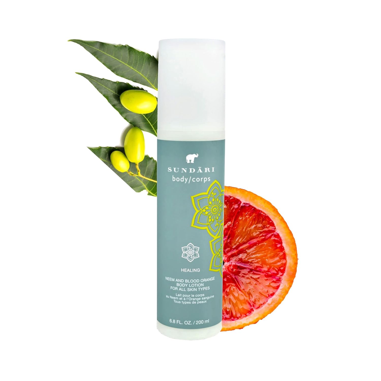 SUNDARI Neem and Blood Orange Body Lotion, 6.8 Fl Oz, Intensive All-Natural Hydration, Skin Repair, Refresh Skin, Energizing Lotion, Absorbs Quickly