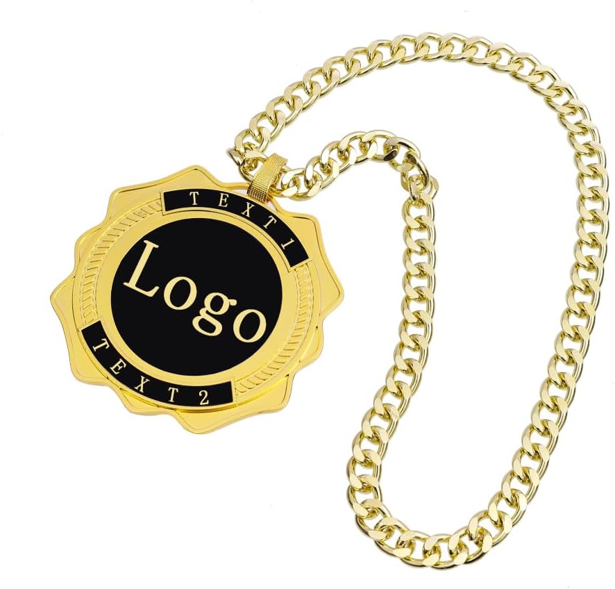 Custom Championship Chain Medal, 5" Personalize with Your Own Logo Or Art Winner Gift Gold Champ Medal Trophy for Baseball Goat Basketball Football Champion Chain