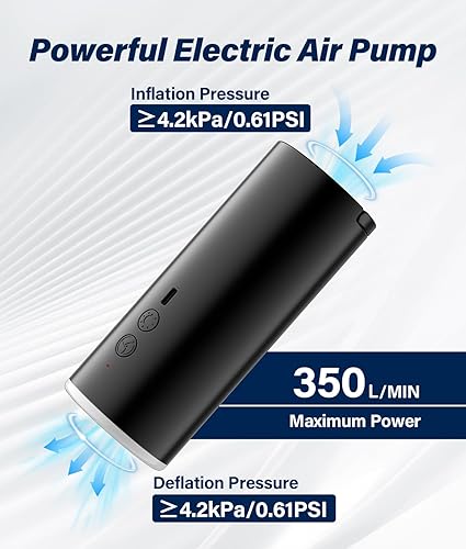 Miniatura 5 de HK Bomba de aire para inflables, bomba de colchón de aire, batería de 4000 mAh y luz de campamento, mini bomba de aire eléctrica recargable por USB,