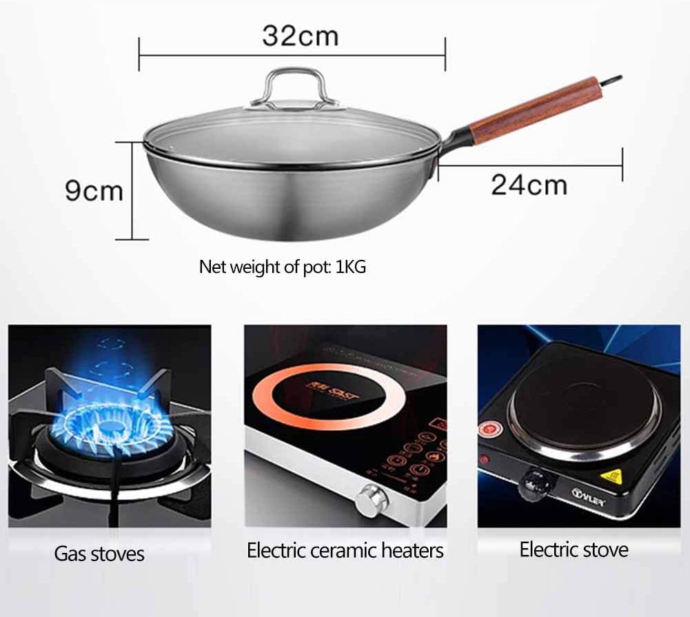 Titanium Steel Uncoated Wok, Honeycomb Pattern Non-Stick Pan, Household Pan Does Not Rust, Healthy and Lightweight Wok,32cm