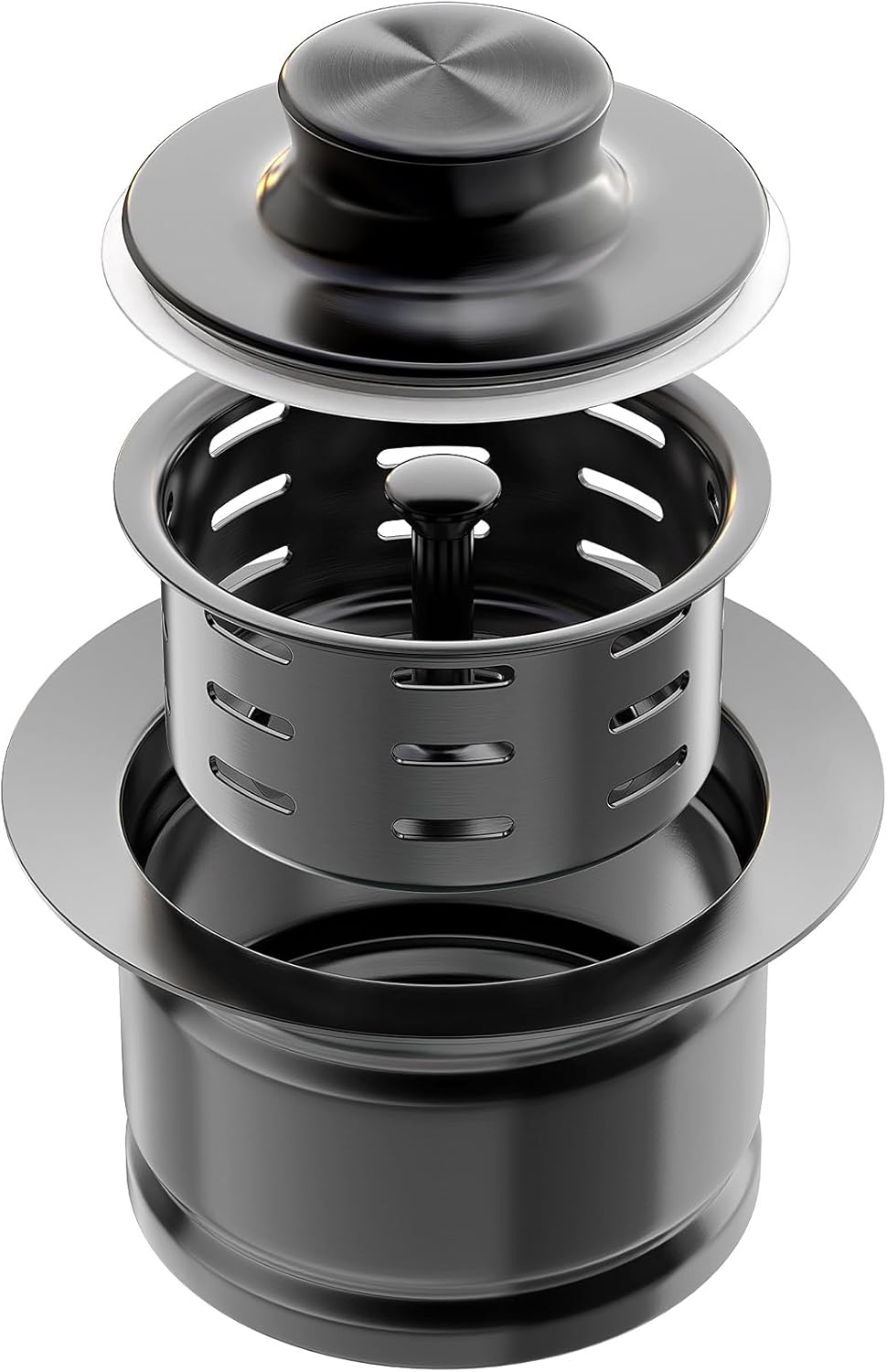 KONE Extended Garbage Disposal Flange with Strainer and Stopper, Deep 304 Stainless Steel Kitchen Sink Flange for 3-1/2 Inch Standard Sink Drain, Convenient for Water Storage and Drainage Black