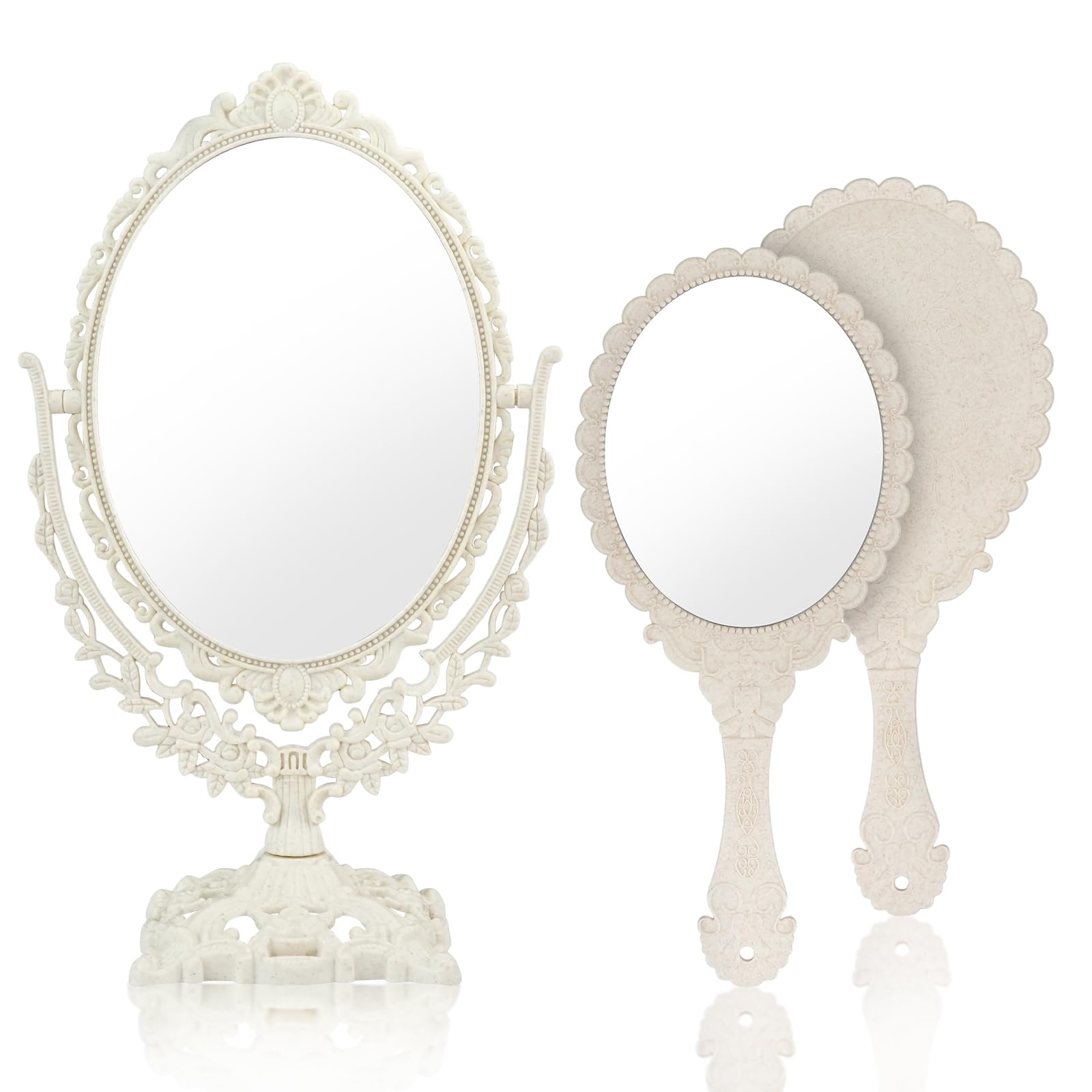 MOAMUN 2PC Makeup Mirror Vintage Hand Mirror, Desk Vanity Mirrors with Double Sided for Home Bedroom, Hand Mirrors with Handle for Women Travel Small