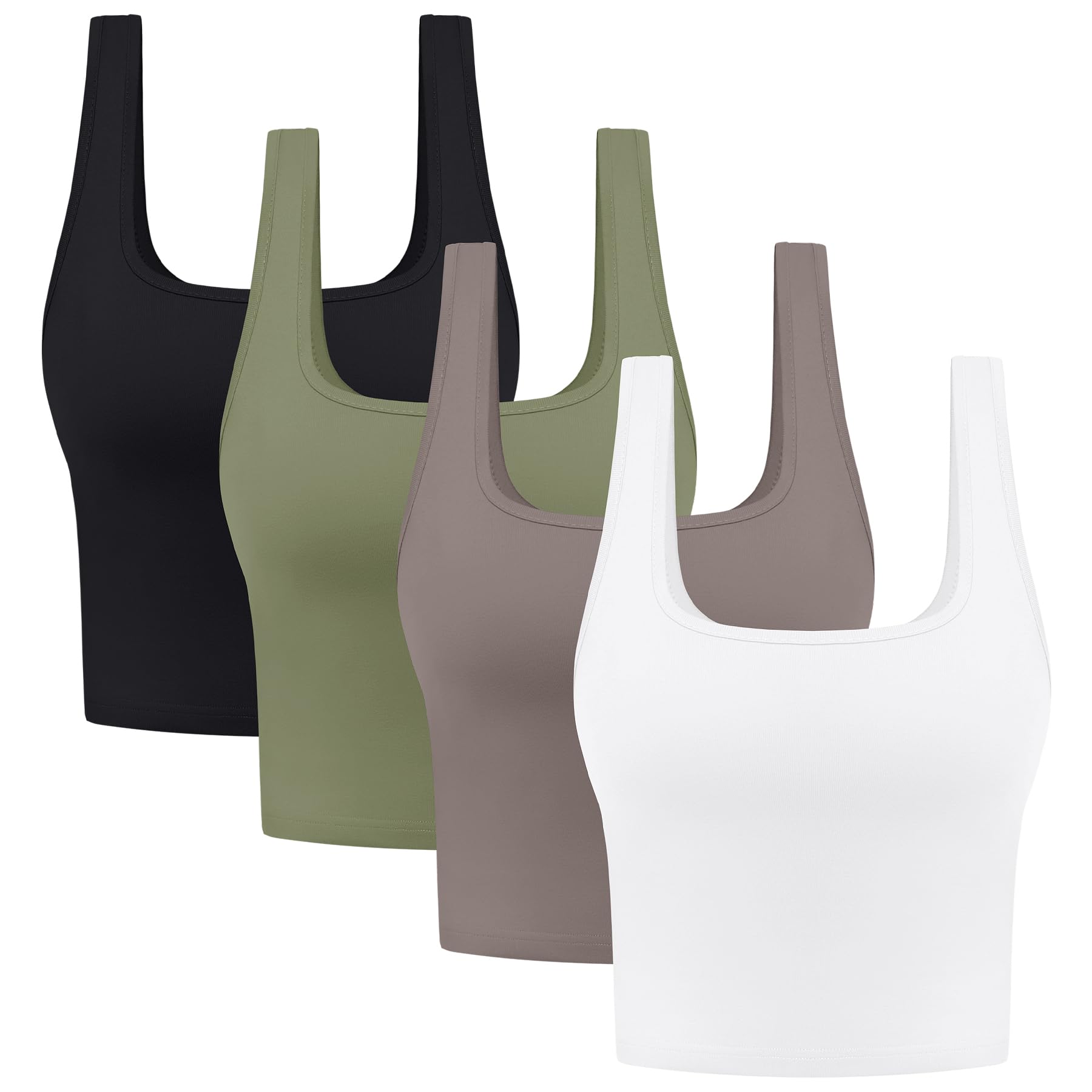 4 Pieces Women's Square Neck Crop Tops Cotton Sleeveless Workout Shirts Cute Sports Yoga Cropped Tank Top for Women