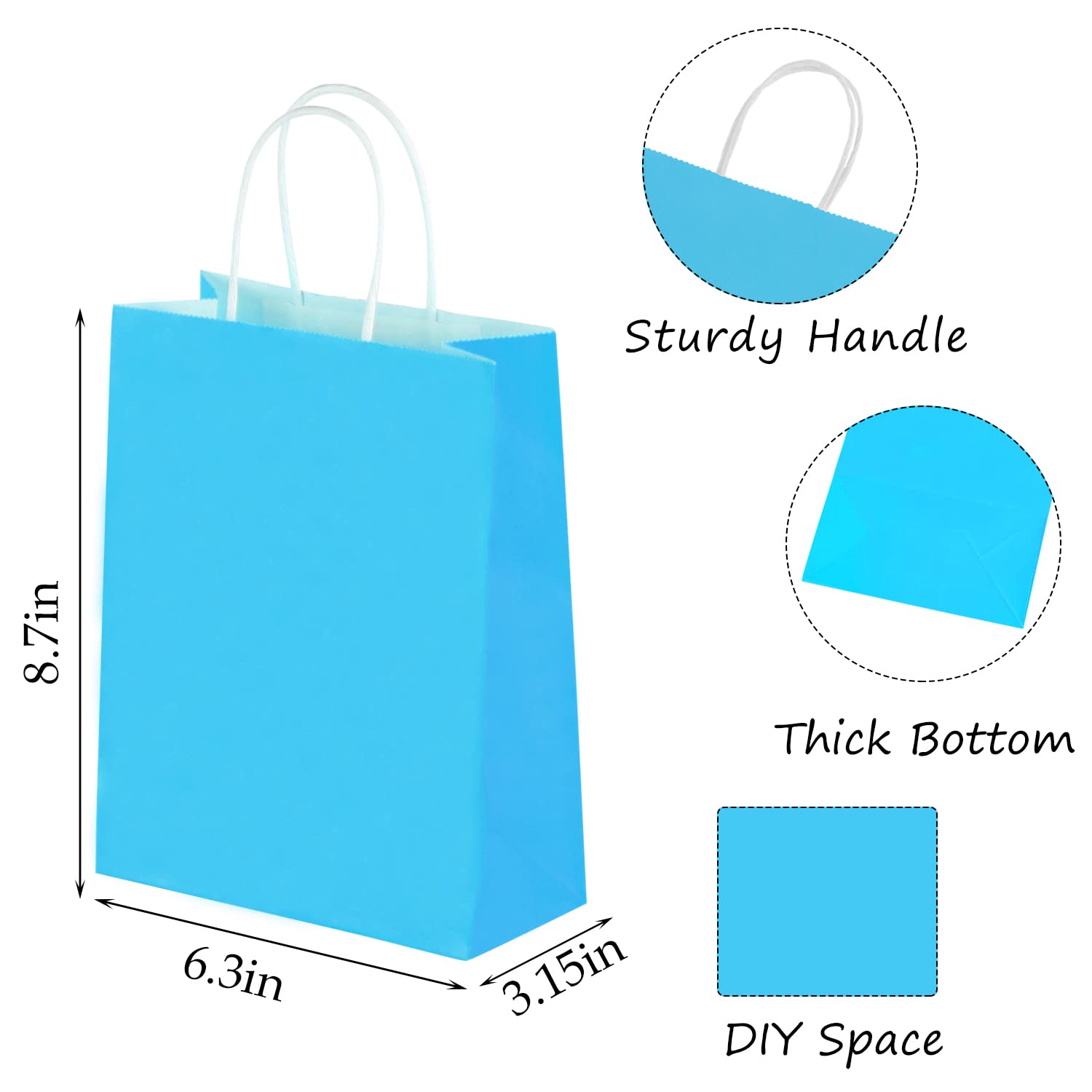 SPERPAND Lot de 100 sacs cadeaux en papier avec poignées, 22,1 cm, petits sacs à friandises, biscuits, collations, bonbons, sacs de fête pour anniversaire d'enfant, fête prénatale, Pâques, fête des