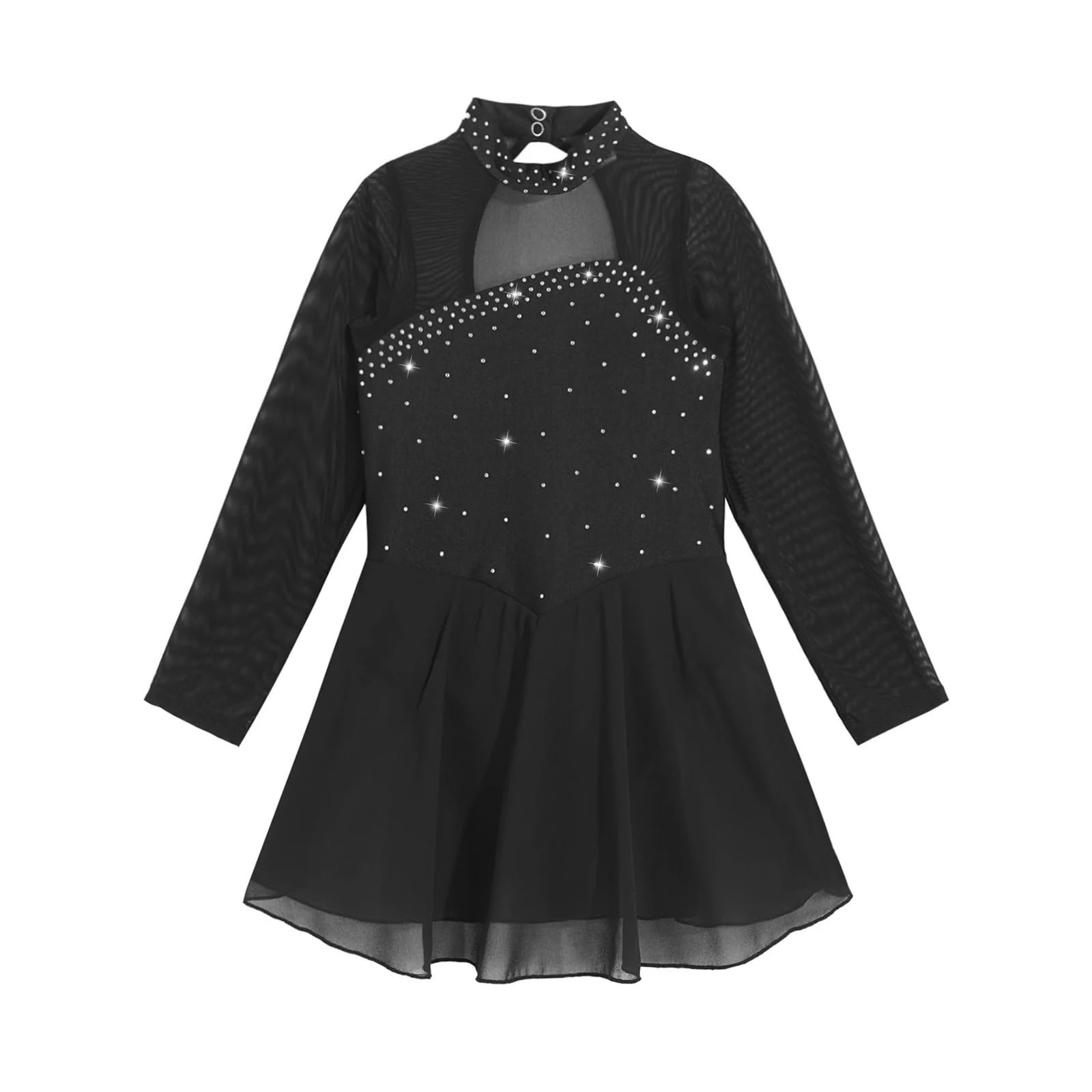 Body Pattinaggio Artistico Costume da ballo for bambina con strass lucido a maniche lunghe con buco della serratura sul retro Vestito da body da ballo for bambini Vestito da pattinaggio di figura su g