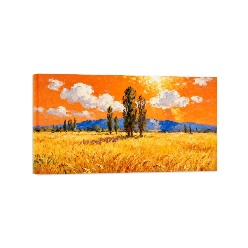Ozpwbvy Wrapped Canvas Field Tree Landscape Canvas Wall Art Picture 40X70cm Framed
