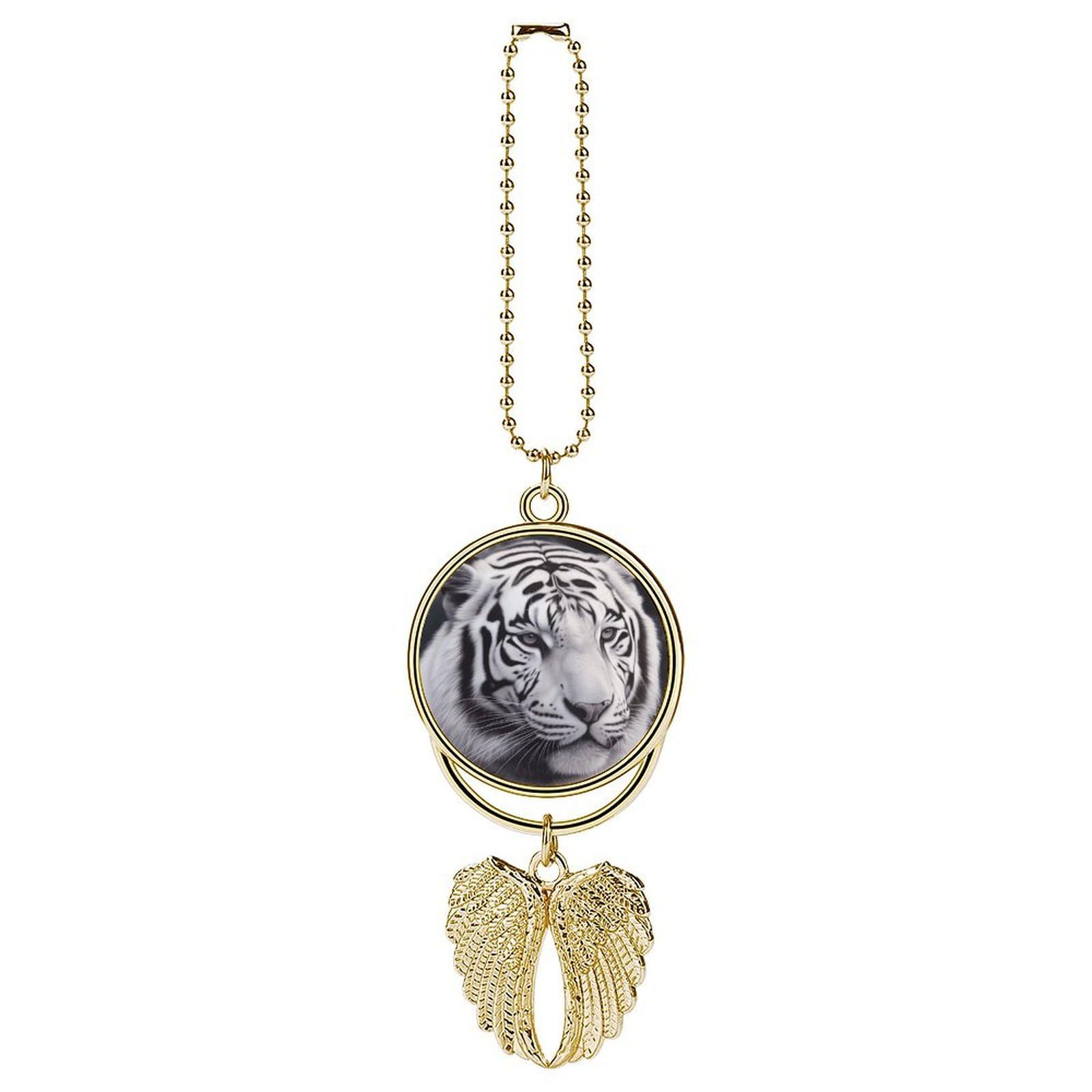 White Tiger Car Pendant Personalized Car Hanging Ornament Auto Rear View Mirror Hanging Decoration Accessories Metal Cars Interior Ornament for Most Cars Truck SUV