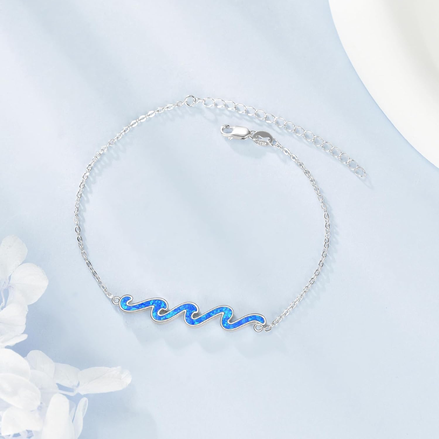 YAFEINI Wave Bracelet 925 Sterling Silver Wave Bracelet Ocean Jewelry Gifts For Women