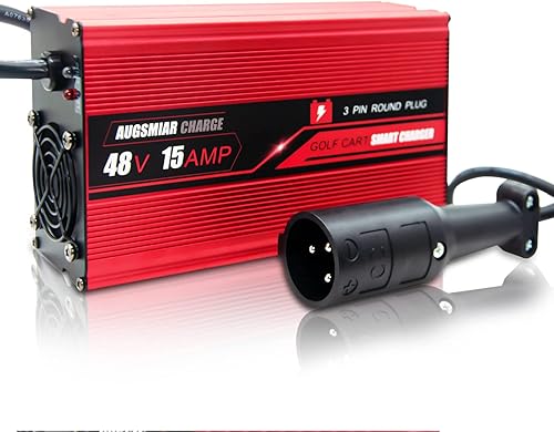 Cargador de batería para carrito de golf de 48 voltios y 15 amperios con enchufe redondo de 3 pines, carga inteligente de goteo de 6 a 8 horas de