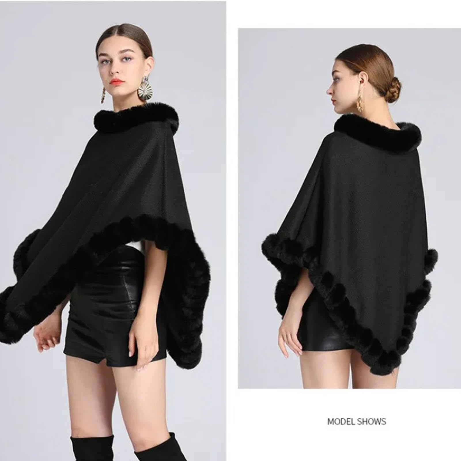 Poncho Donna Poncho Scarf Shawl Sciallina Fux Furx Collar Women Argyle Pattern Cape