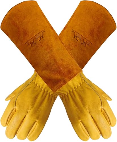 Gardens - Guantes de cuero para jardinería para mujeres y hombres  Guantes de trabajo de jardín a prueba de espinas y cortes con guante largo