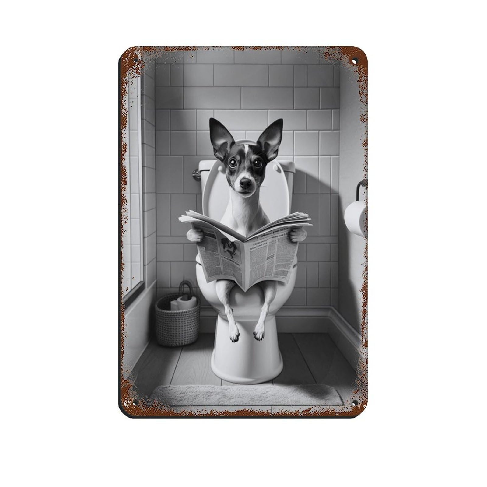 Lxwnze 20L X 30W Cm Rat Terrier, Funny Bathroom Decor Tin Sign Vintage Metal Pub Club Cafe Bar Home Wall Art Decoration Poster Retro 8X12inch(20X30cm)