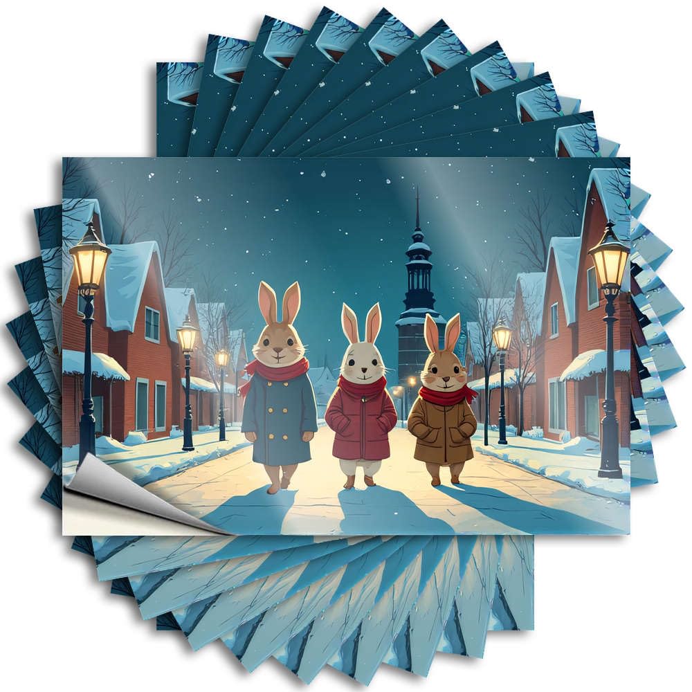 Fzfn Men's Colour Decals Stuff For Easy Apply | Three Rabbits In Winter Coats Stand On A Snowy Street Accent Cover Peel And Stick(8X12cm)