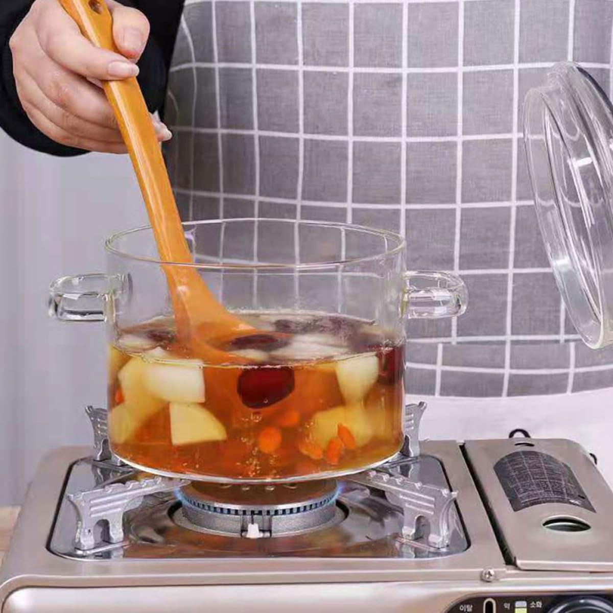 2stücke Transparente Glas kochschüssel mit Deckel Hitzebeständig für Instant Nudeln Suppen Eintöpfe für Induktions Gasherde