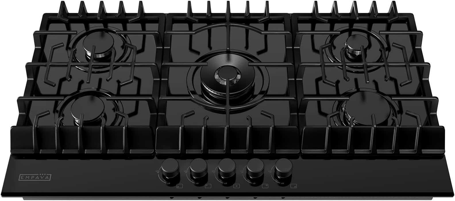 36" Gas Stove Cooktop NG/LPG Convertible with 5 Italy Sabaf Sealed Burners in Black Tempered Glass