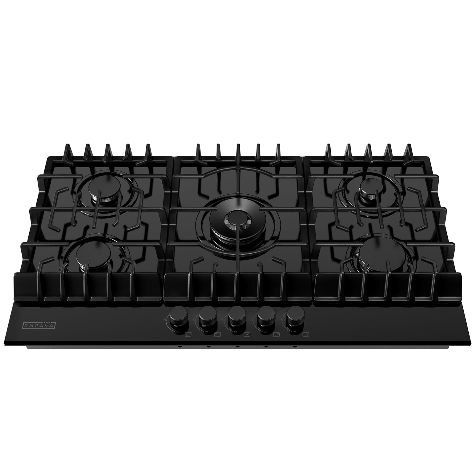 Empava 36" Gas Stove Cooktop NG/LPG Convertible with 5 Italy Sabaf Sealed Burners in Black Tempered Glass, 36 Inch