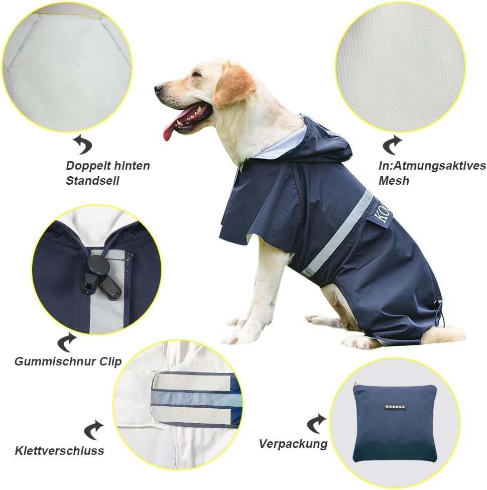Pet Large Dog Raincoat Apparel Poncho Waterproof for Medium Large Sized for Dog Raincoat Clothes (Navy Blue, 6XL)