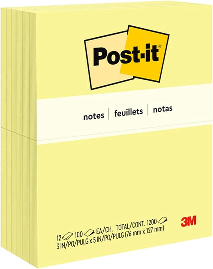 Post-it Notes Canary Yellow 655 3 x 5 in (76 x 127 mm), 100 sheets/pad ...