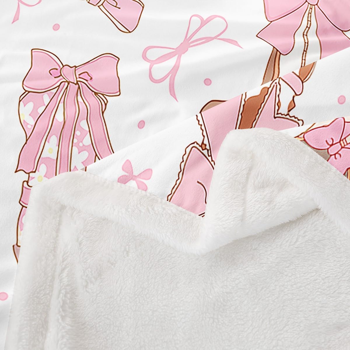 Feelyou Pink Western Sherpa Blanket Cowgirl Cowboy Boots Fleece Throw Blanket for Bed Sofa Couch Kids Boys Girls Room Decor Cute Bowknot Dreamy Princess Style Plush 40"x50" Girly Fuzzy Blanket