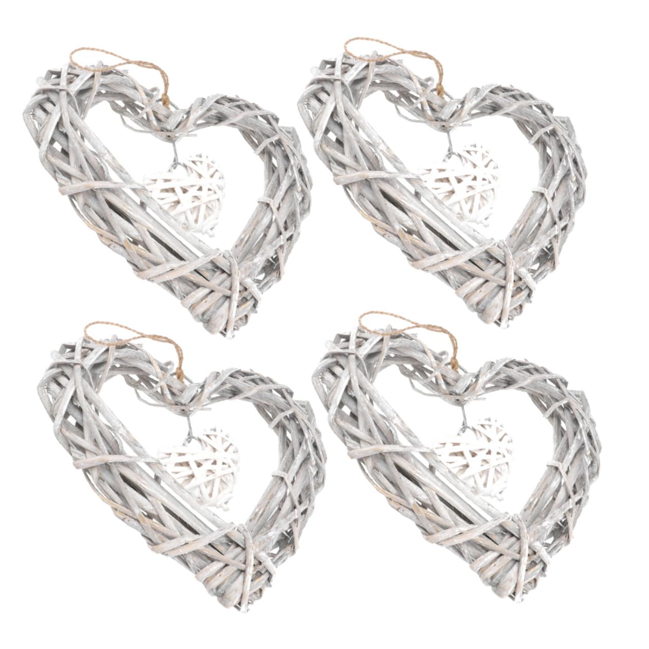 TOPBATHY 4stücke Herzkranz Aus Rattan Und Spitzengewebe Wandkranz Für Hochzeit Party Schlafzimmer Und Event-Dekoration Leicht Aufhängbar Elegant Und Langlebig