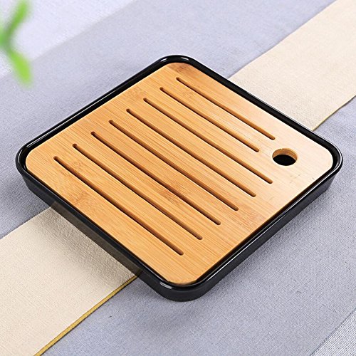 Hoobar Bamboo Kung Fu Tea Tray Table Serving Tray Chinese Style Water Storage (Black) #TOP4