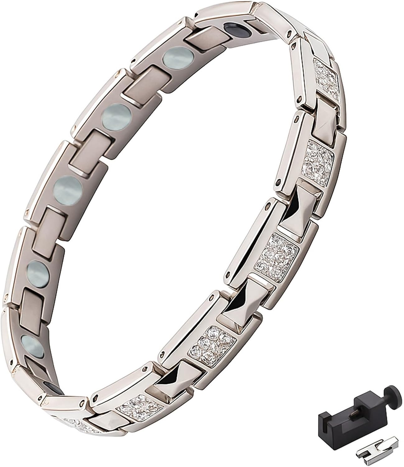 KYOSI Magnetic Bracelets for Women,Stainless Steel/Titanium Bracelet with Cubic Zirconia,Womens Magnet Bracelet Fashion Zircon Jewelry Womens Gift