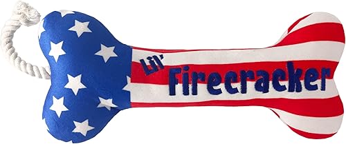 Miniatura 1 de Huxley & Kent para perros  Lil 'Firecracker Bone (grande)  Juguete divertido para perros del 4 de julio  Juguete de felpa para perros con chirriante