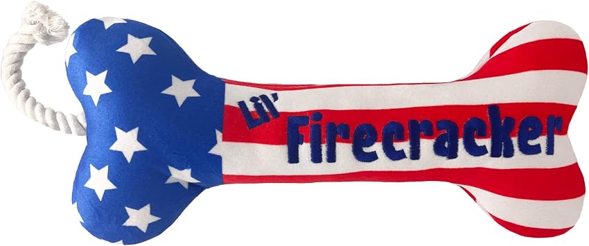Huxley & Kent for Dogs | Lil Firecracker Bone Large | 4th of July Funny Dog Toy | Power Plush Dog Toy with Squeaker | Dog Gift | Fun, Durable, and Safe | H&K Squeaky Dog Toy