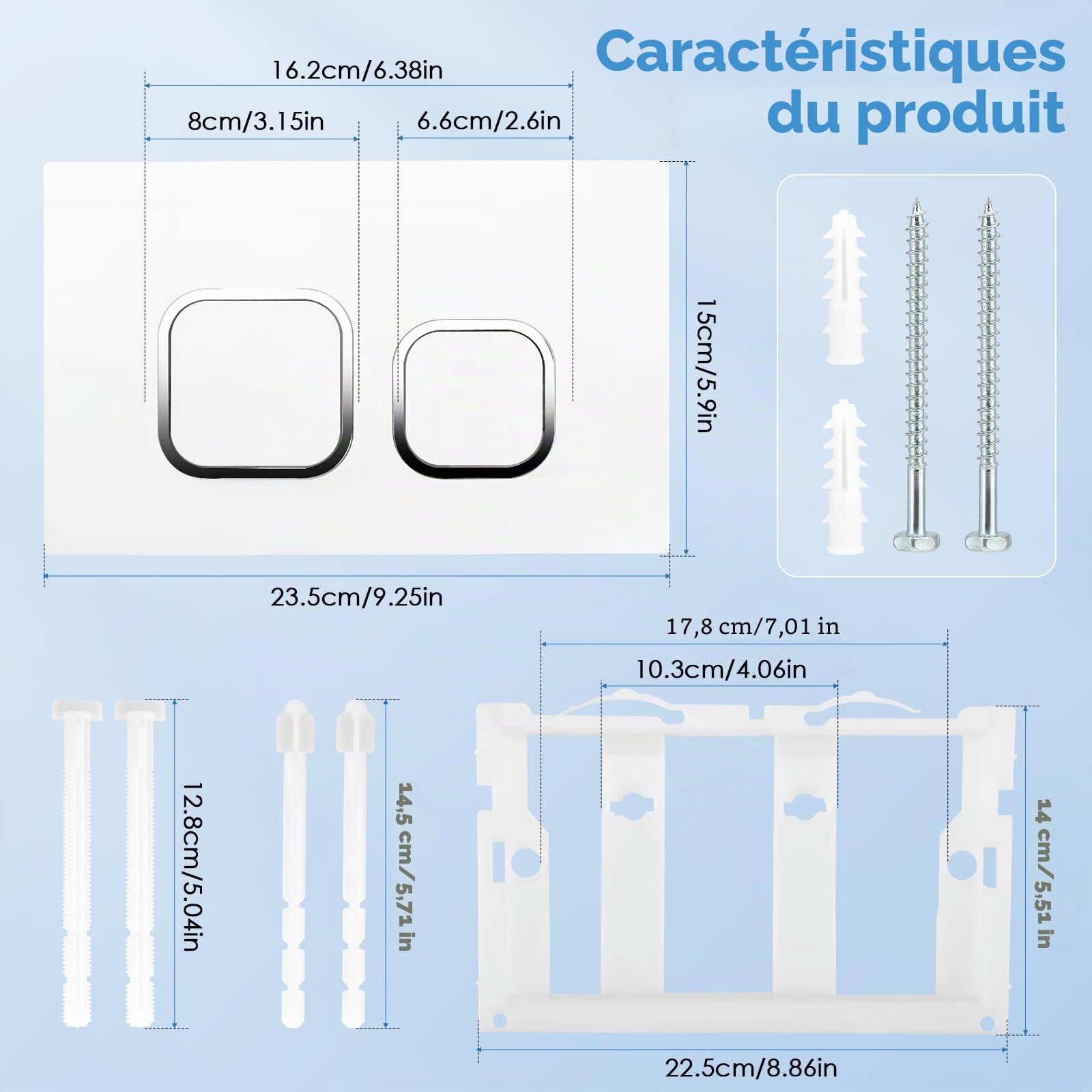 Plaque de commande WC compatible avec Geberit Sigma, UP300 & UP320, plaque de déclenchement pour chasse à 2 débits, équipée d'un kit de levier de chasse et d'un cadre de montage (blanc)