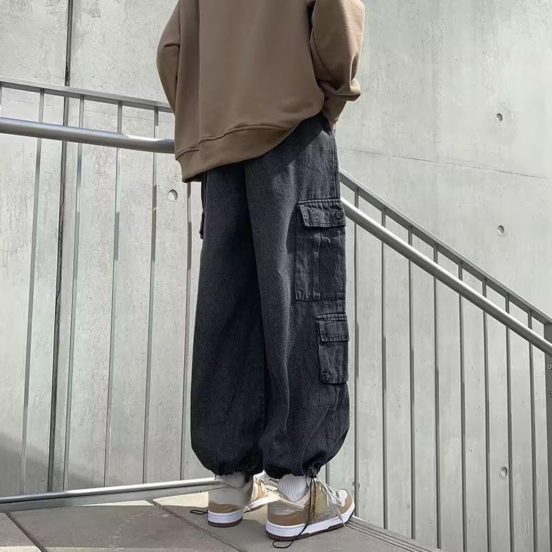 Baggy Jeans for Women Mens Grunge Wide Leg Cargo Jeans Y2K Emo Pants Parachute Streetwear Vintage Drawstring Pants4