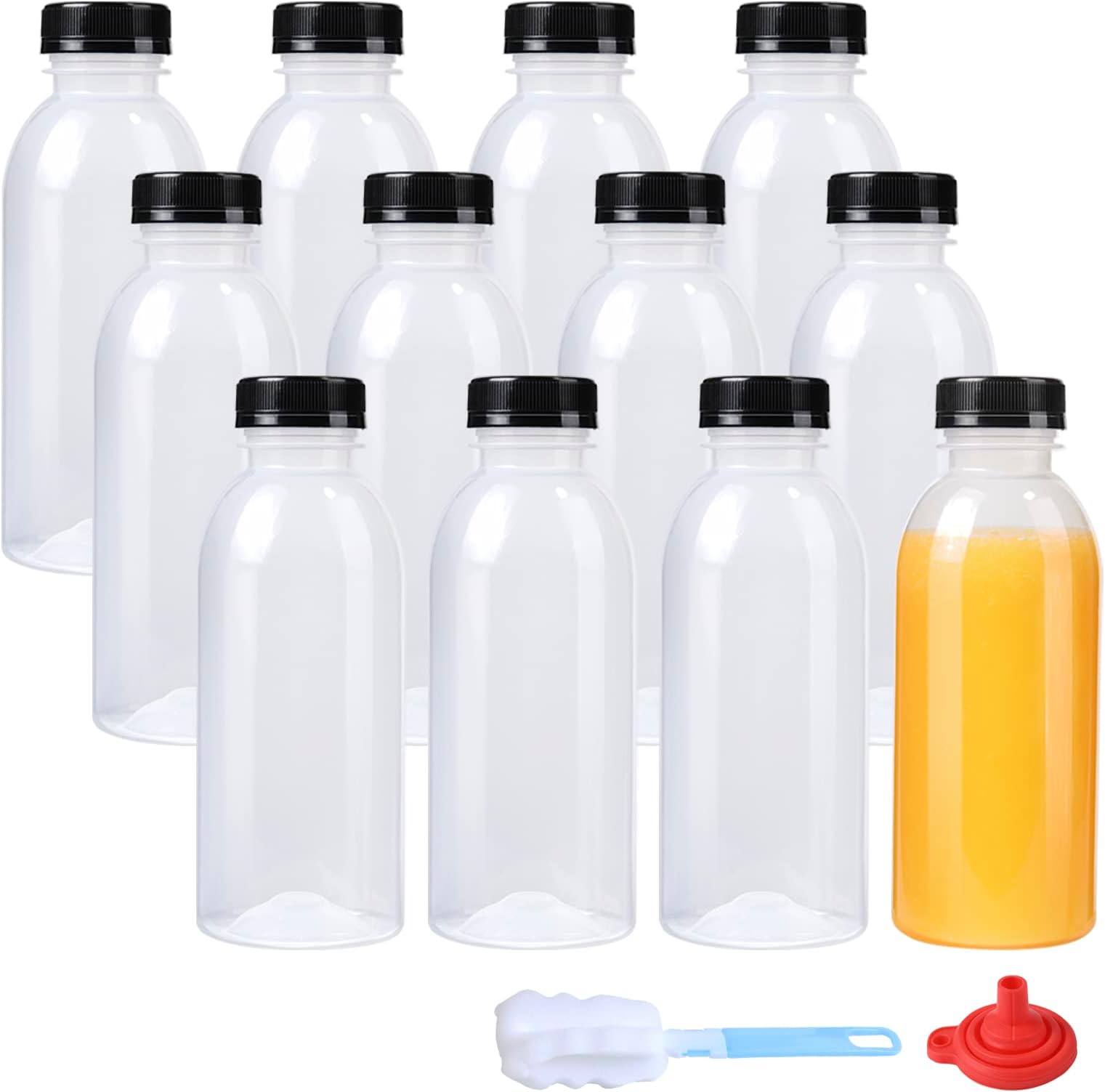 12 Pack 12oz PP Heat-Resistant Plastic Juice Bottles With Caps-Plastic Smoothie Bottles-Reusable Bulk Beverage Containers with Lids For Juice, Beverage(Dishwasher Safe)