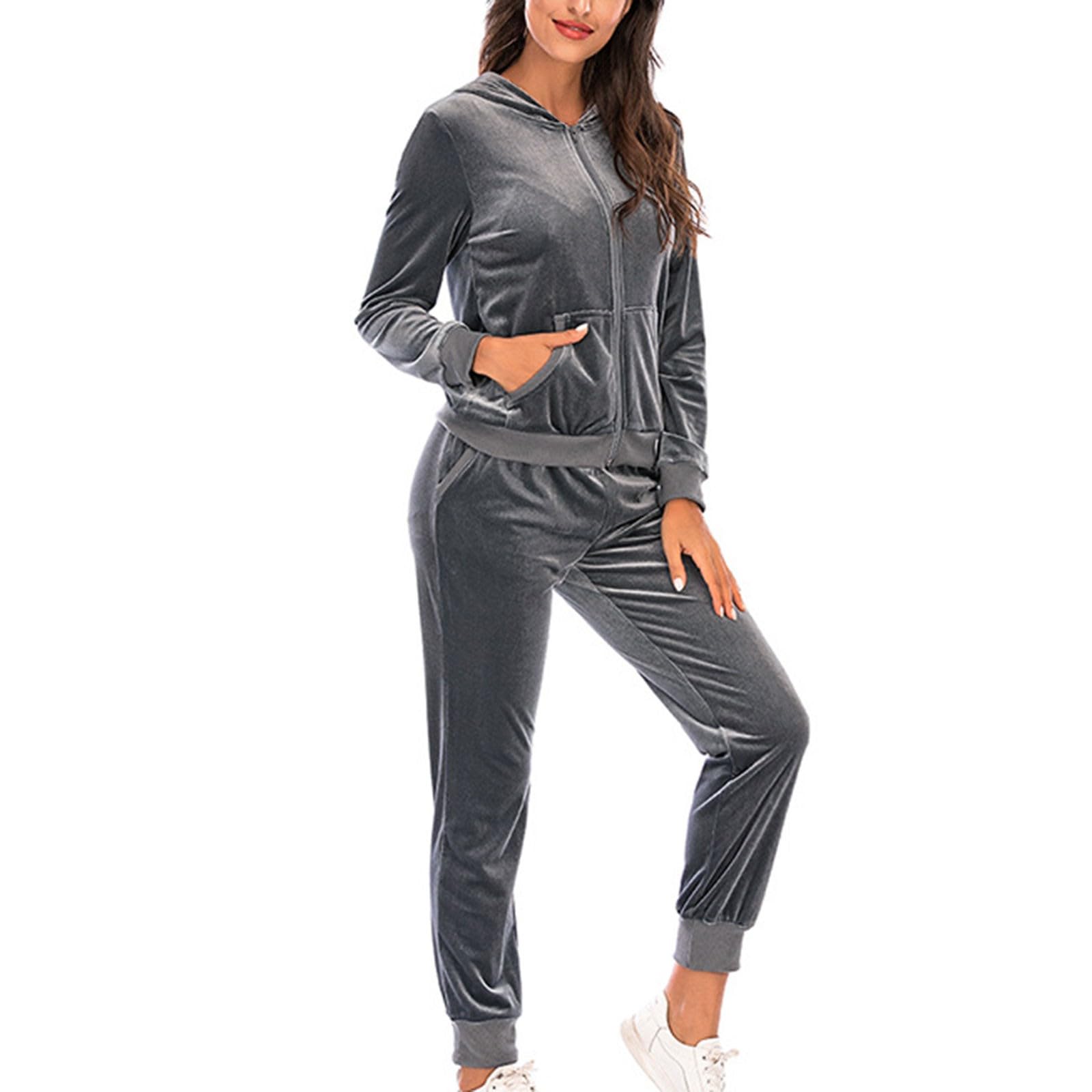 Damen Trainingsanzug Hausanzug Set Velours Sportanzug Freizeitanzug Jogginganzug Trainingsanzug 2 Teilig Oberteil und Hose Velours Weiche Pyjama Sets Schlafanzug 2-teiliges Loungewear Set, S
