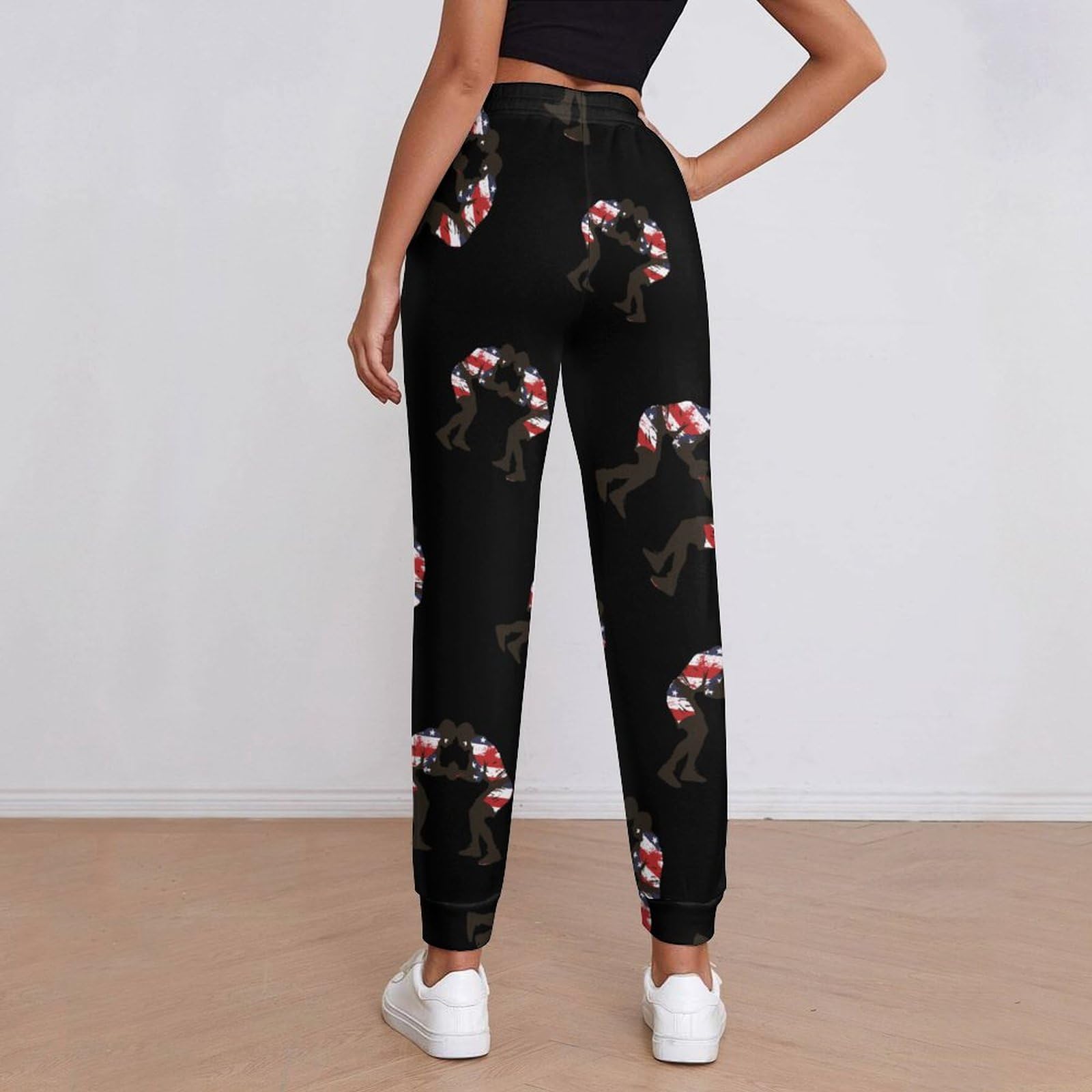 Pantaloni da Jogging con Coulisse da Donna, Pantaloni da Yoga con Tasche, Bandiera Americana, Wrestling