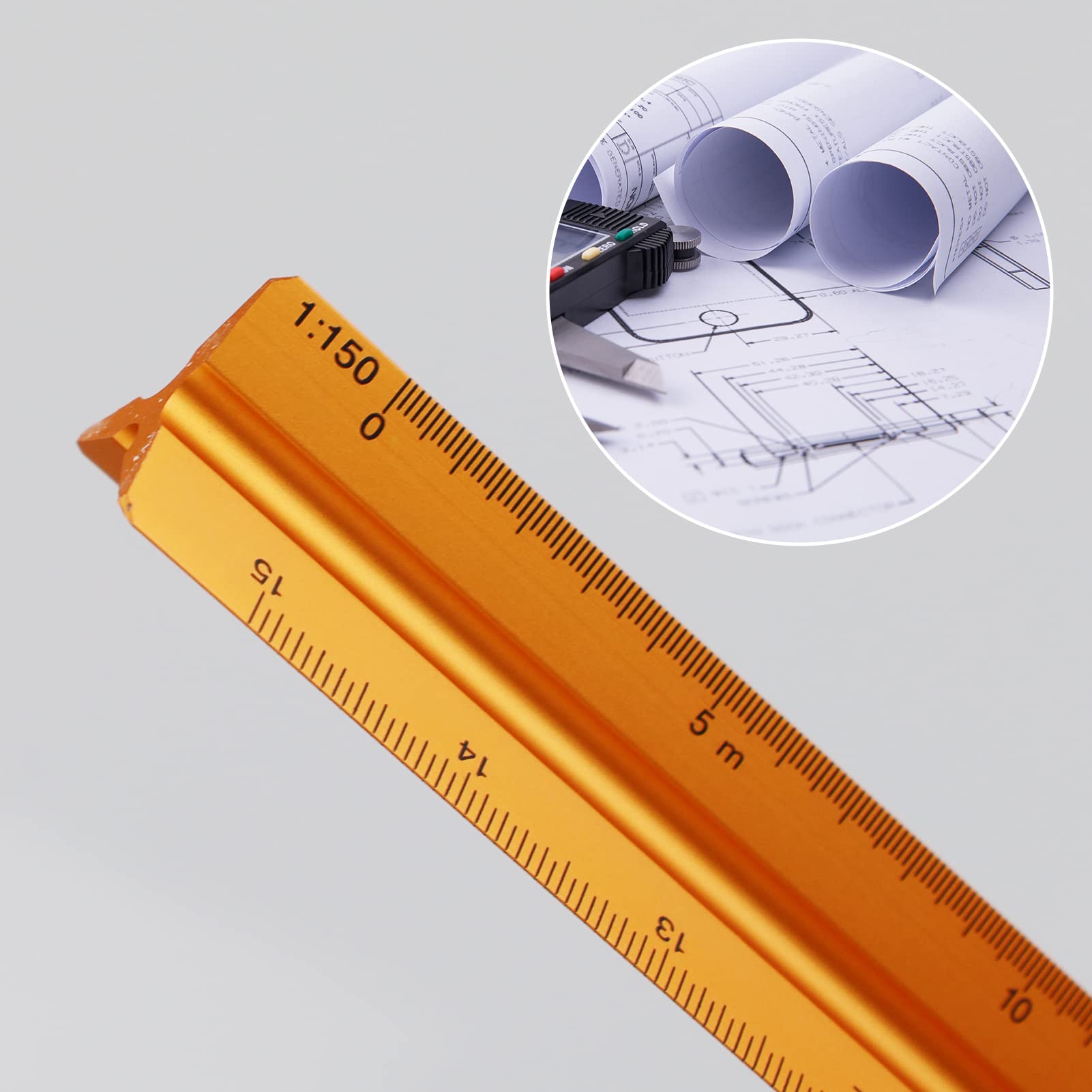 1 Piezas 30 cm Regla Escala Triangular,1:150 Reglas Escala Aluminio,Regla arquitectónica Métrica,Profesional Escalímetro de Precisión, Regla Métrica Triangular,para Medida