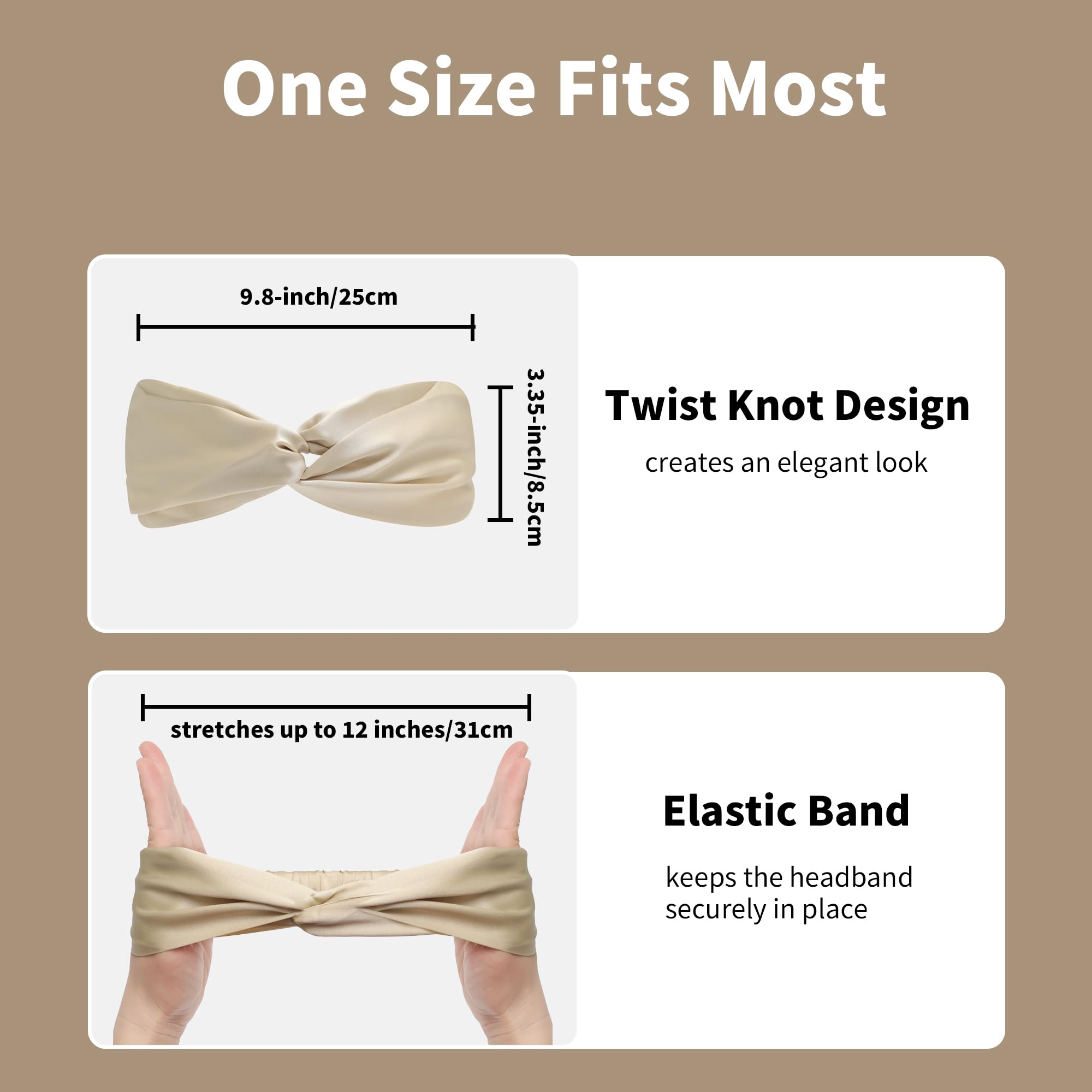ZLYC Mulberry Silk Headband Elastic Twist Knotted Head Bands for Women's Hair(Solid Pale Beige),One Size - Image 3