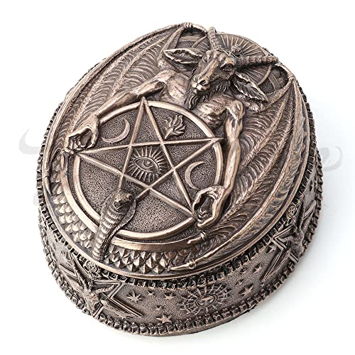 Veronese Design Wiccan Pentagramme Baphomet Boîte à bijoux ovale en résine Finition bronze 7,6 cm Cover