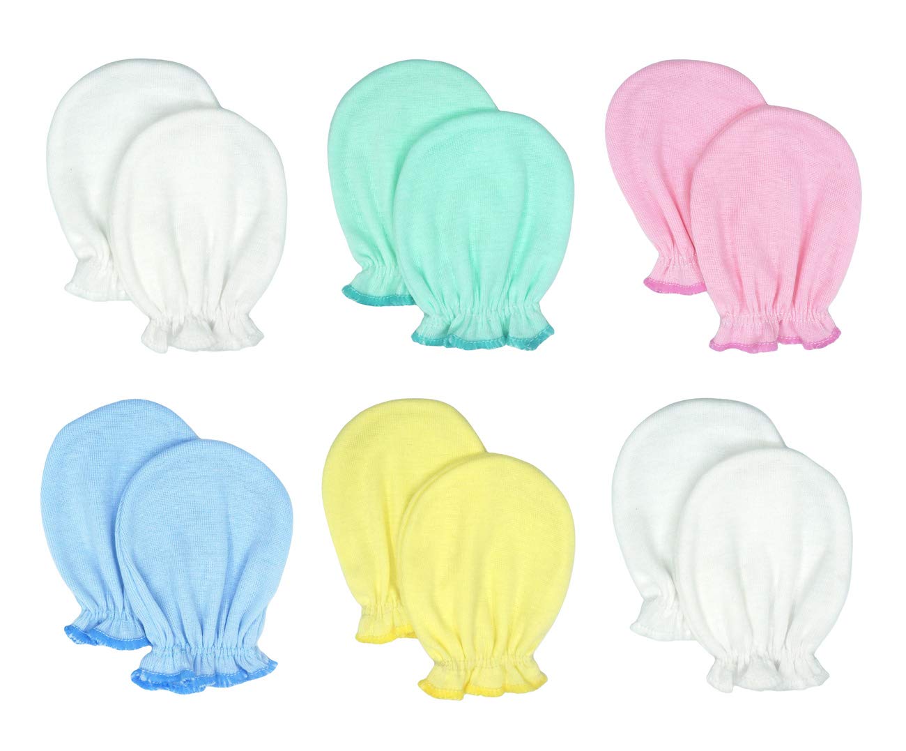 6 Pairs Unisex-Baby No Scratch Mittens, 100% Cotton, Solid Blue with Bow