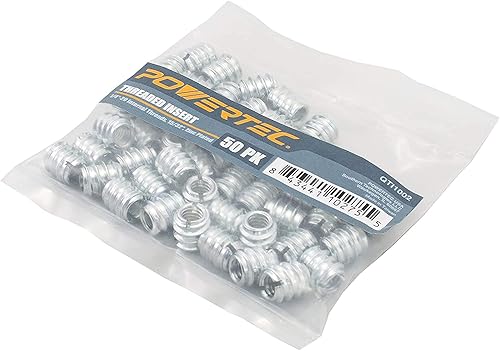Miniatura 10 de POWERTEC QTI1004 Insertos roscados para muebles de madera  Chapado en zinc  38"-16 hilos internos  0.709 in de longitud  Paquete de 50