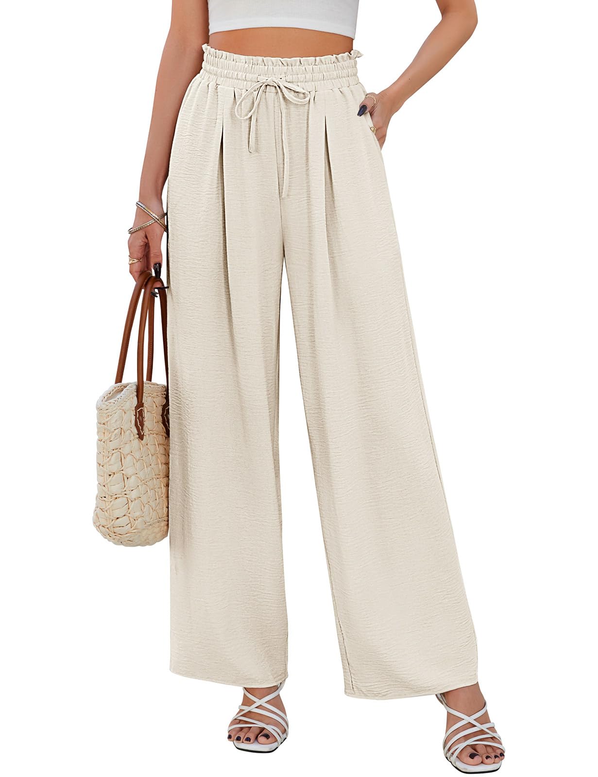 CMTOP Femme Pantalon Fluide Été Lin Pantalons Taille Haute CMTOP Femme Pantalon Fluide Été Lin Pantalons Taille Haute