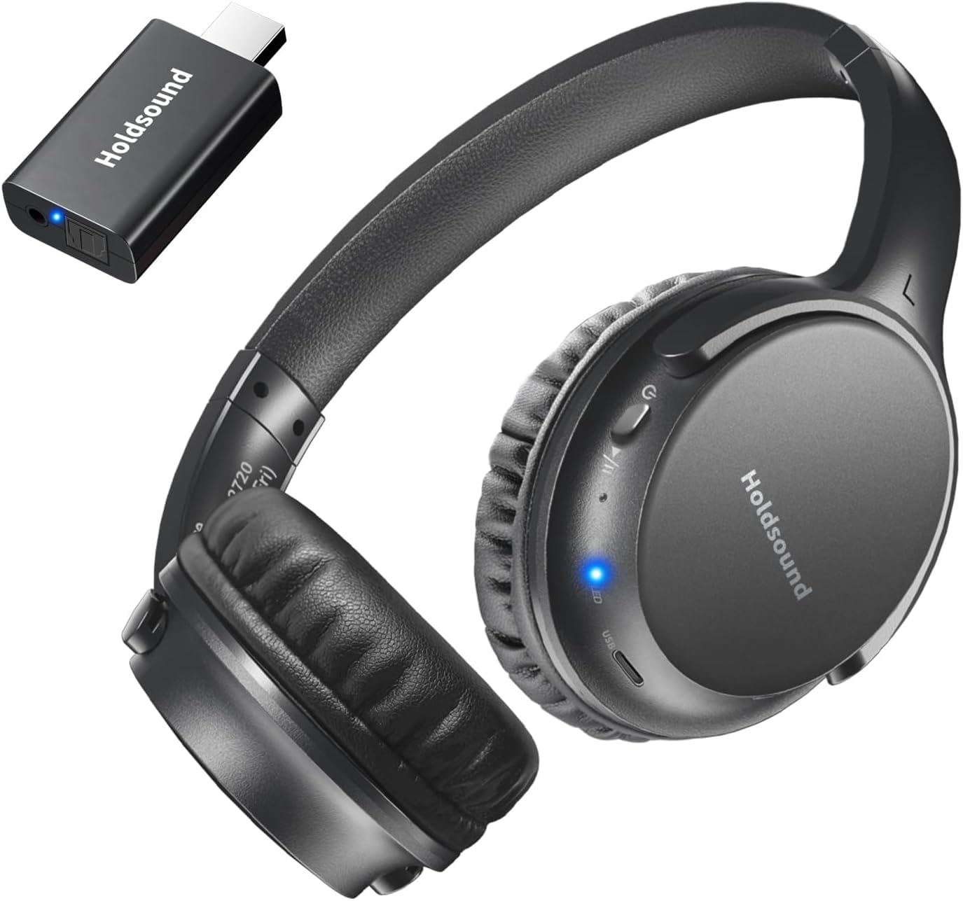 Holdsound BKM400 Cuffie wireless TV per anziani con trasmettitore Bluetooth USB set ottico, RCA, AUX e USB, fino a 50,3 m, nessun ritardo e uscita ad alto volume, 40 ore di riproduzione