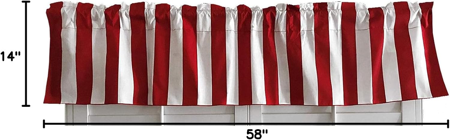 lovemyfabric Cotton Blend 2 Inch Bold Striped Print Kitchen Curtain Valance Window Treatment/Window Decor (58" X14, Red)