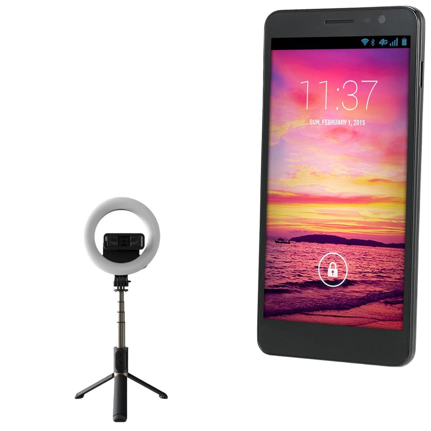 BoxWave Stand and Mount Compatible with Plum Coach Pro - RingLight SelfiePod, Selfie Stick Extendable Arm with Ring Light - Jet Black