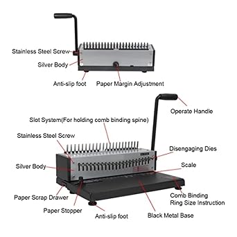 Coil Binding Machine 21 Hole/ 200 Sheets Comb Binder For Punching Or Binding For A4 Paper Home School Projects
