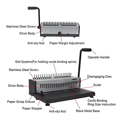 Coil Binding Machine 21 Hole/ 200 Sheets Comb Binder For Punching Or Binding For A4 Paper Home School Projects